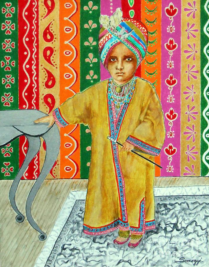 Mini Maharajah --3-yr-old Indian monarch Painting by Jayne Somogy