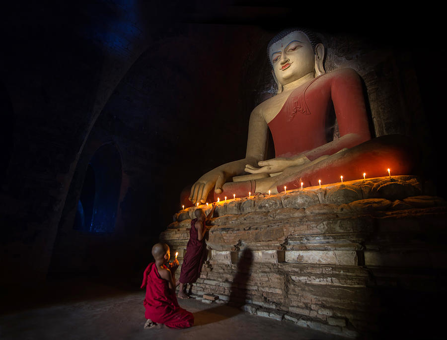 Mini Monk in meditation inside temple in Bagan Photograph by Anek ...