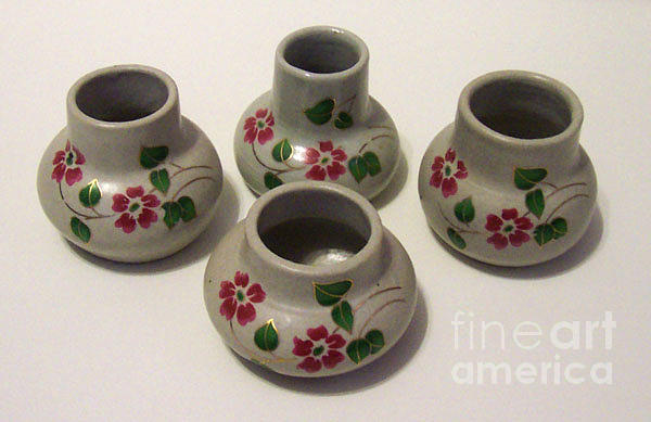 Flowers Still Life Ceramic Art - Mini Oriental Floral Jars and Bottles by Karen Kanaby