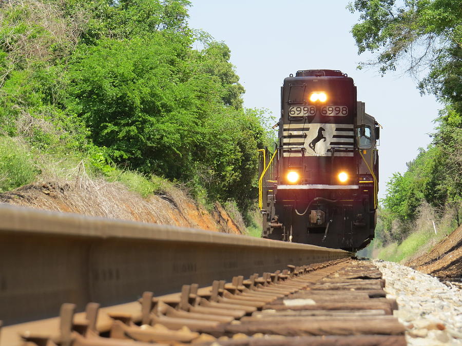 Transportation Photograph - Mini train moves down the track by Aaron Martens