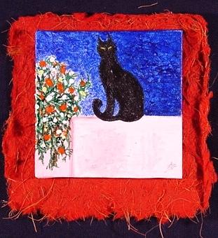 Miniature. Black Cat Painting by Antonella Manganelli