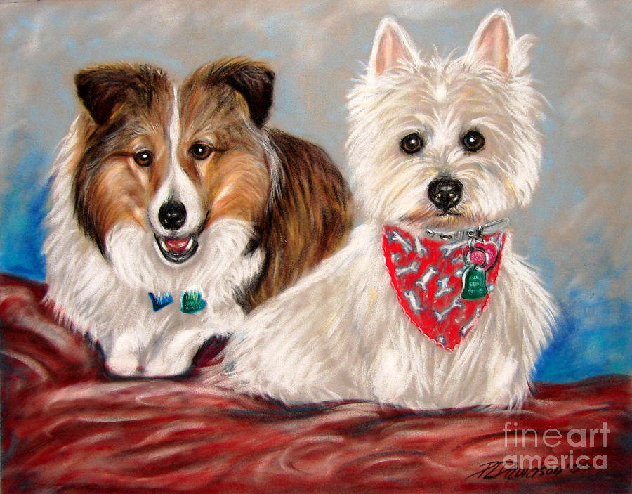 Miniature Collie and West Highland Terrier Pastel by Pat Davidson