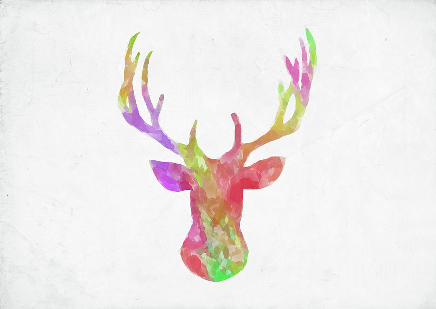 Minimal Abstract Deer Head Watercolor Digital Art by Ricky Barnard