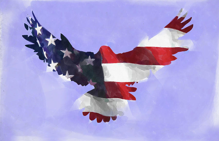 Eagle Digital Art - Minimal Abstract Eagle With Flag Watercolor by Ricky Barnard
