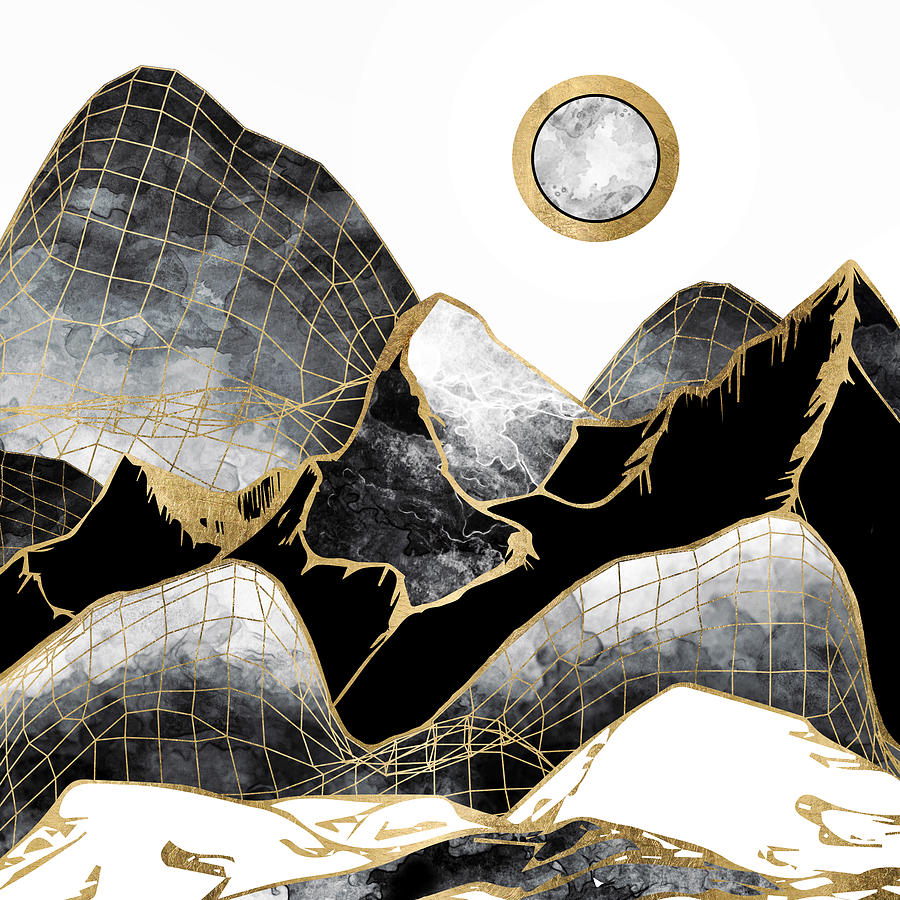 Mountain Digital Art - Minimal Black and Gold Mountains by Spacefrog Designs