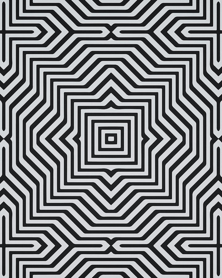 Minimal Geometrical Optical Illusion Style Pattern in Black White T-Shirt  Digital Art by Philipp Rietz