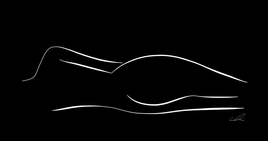 Minimal line drawing of a lying down nude woman - black and white Drawing by Marianna Mills