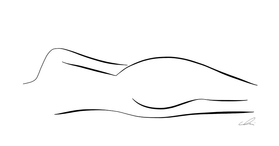 Nature Drawing - Minimal line drawing of a lying down nude woman by Marianna Mills