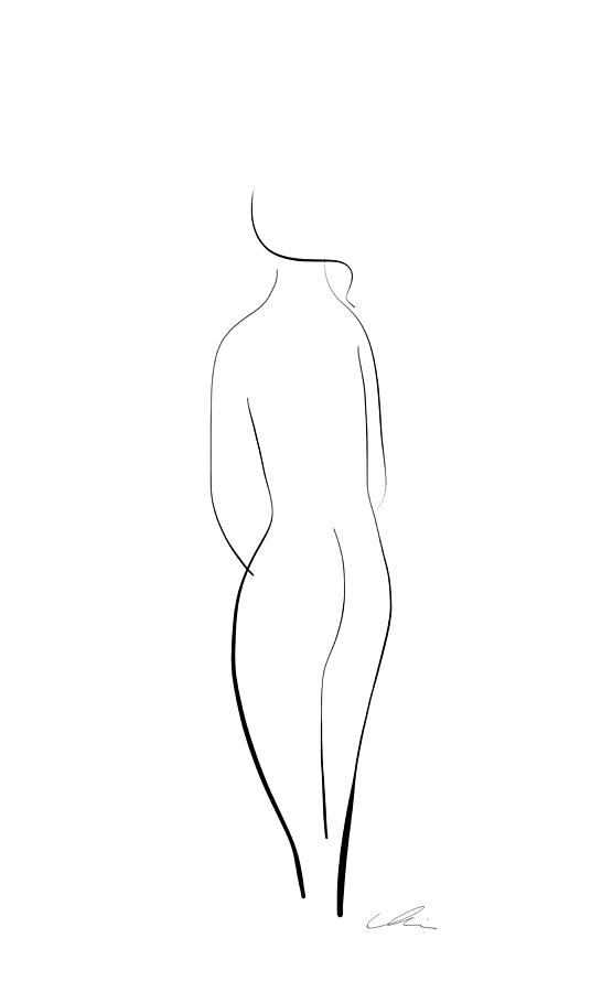 Minimal line drawing of a nude woman Drawing by Marianna Mills