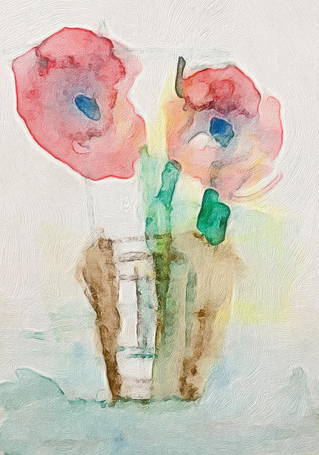 Minimal Red Flowers Mixed Media by Britta Zehm