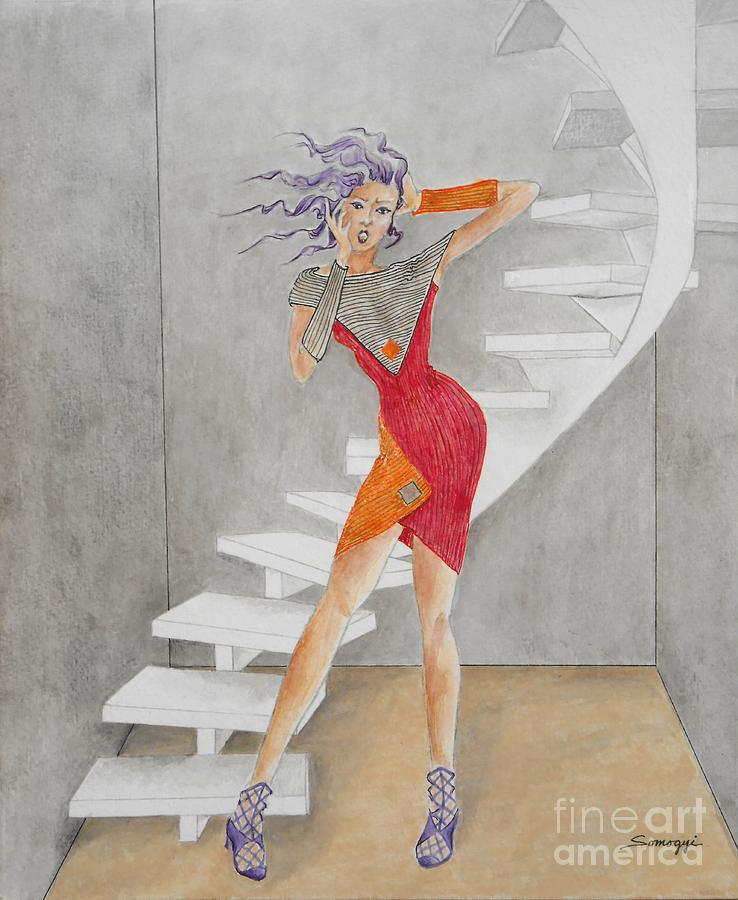 Minimalist Madness -- Whimsical Fashion Drawing Painting by Jayne Somogy