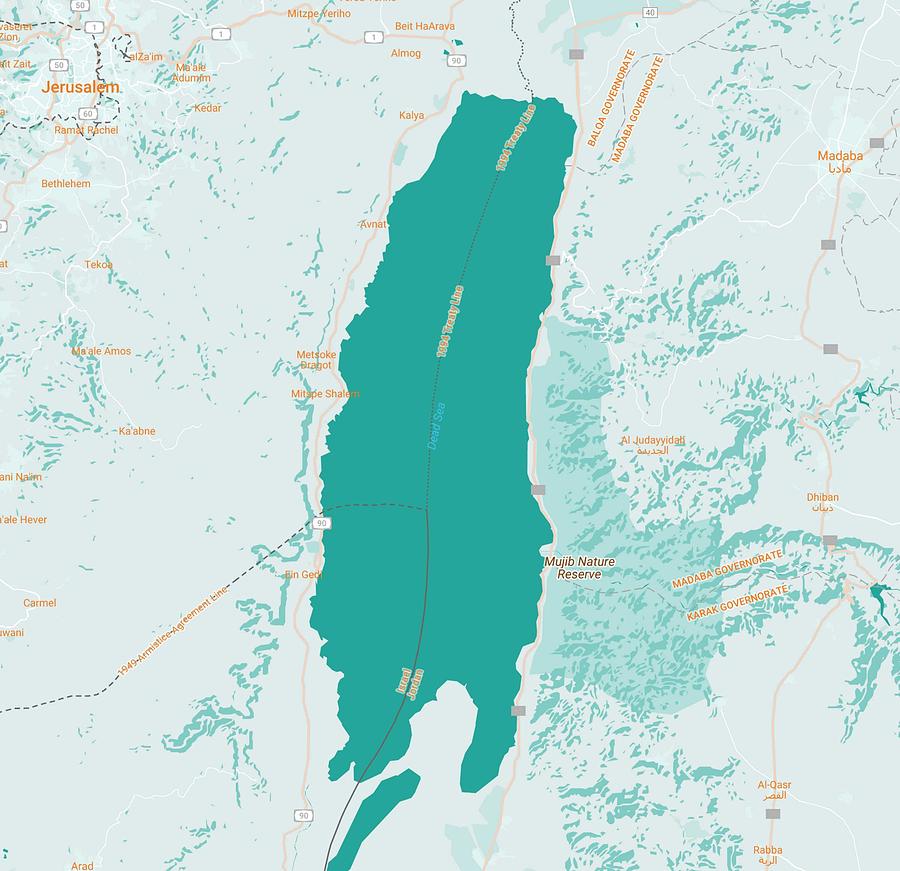 Minimalist Modern Map of Dead Sea Lake and region Painting by Celestial ...