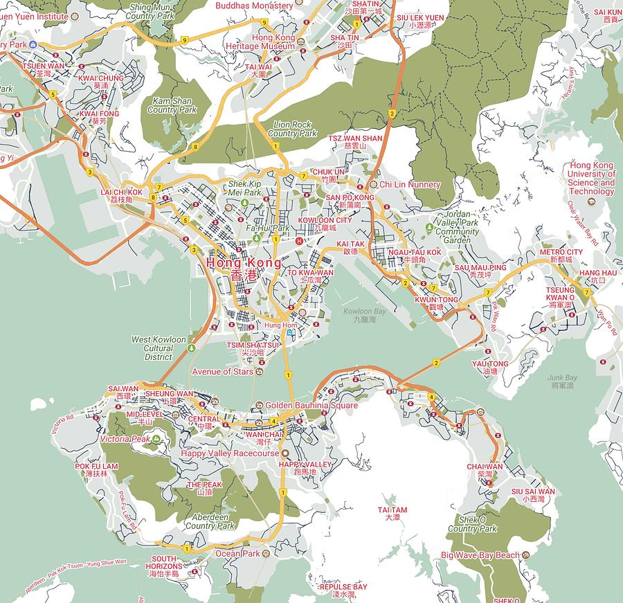 Minimalist Modern Map of Honk Kong, China 7 Painting by Celestial ...