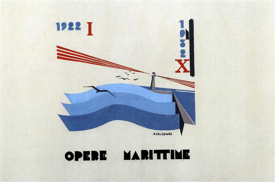 Minimalist Nautical Poster - Opere Marittime - Retro Travel Poster - Vintage Poster Mixed Media