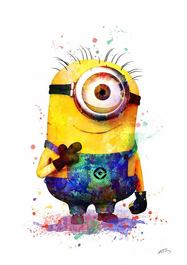 Lovely Minion Colorful Watercolor Art Digital Art by White Lotus