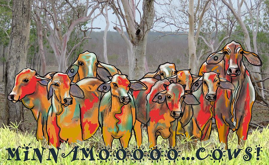 Minnamooooo...cows Mixed Media by Joan Stratton