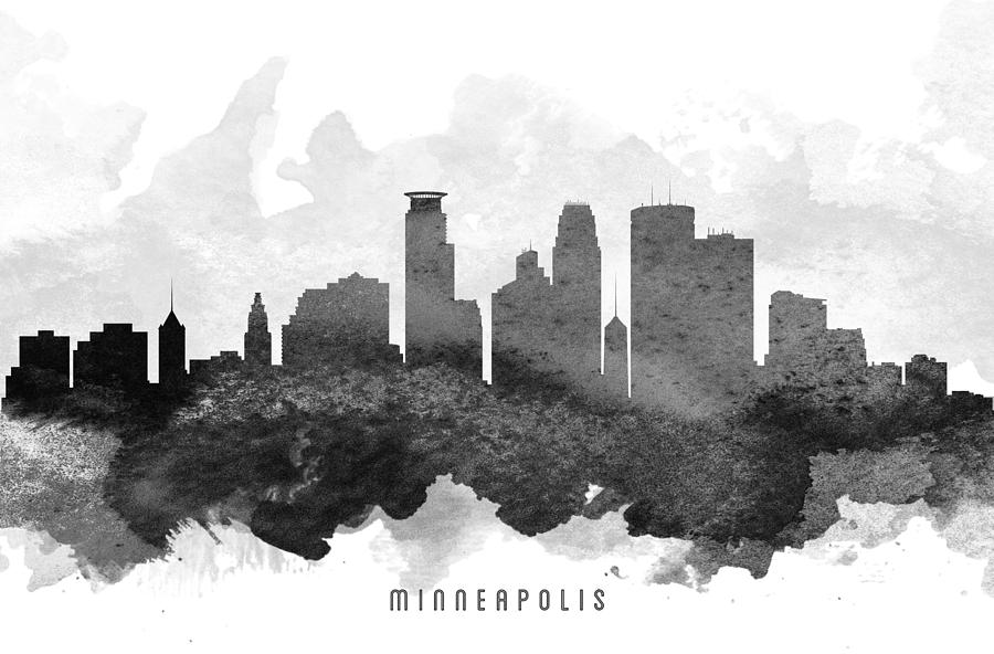 Minneapolis Painting - Minneapolis Cityscape 11 by Aged Pixel