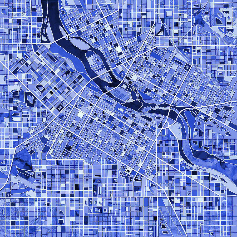 Minneapolis Map Blue Painting by Bekim M