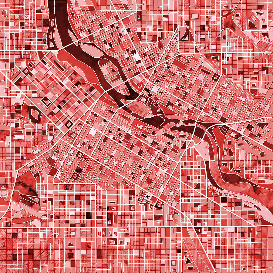Minneapolis Map Red Painting by Bekim M