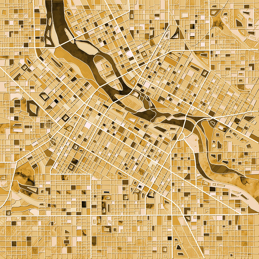 Minneapolis Map Sepia Painting by Bekim M