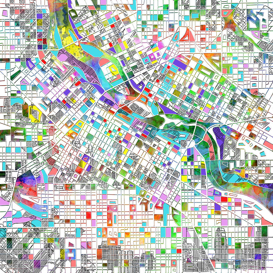 Minneapolis Map White Painting by Bekim M