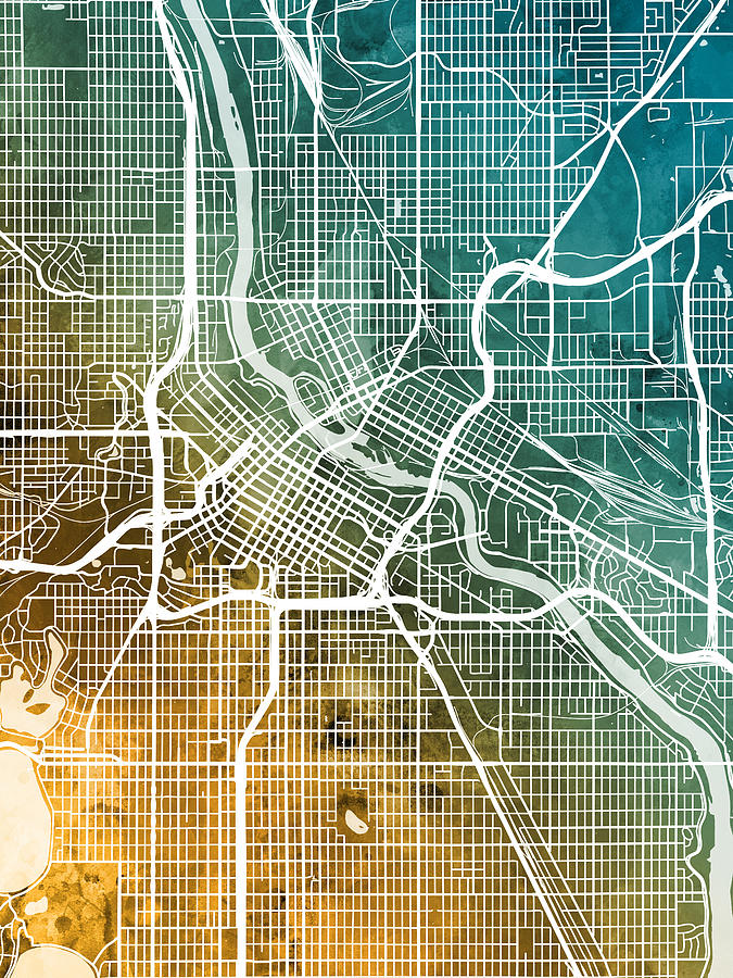 Minneapolis Digital Art - Minneapolis Minnesota City Map by Michael Tompsett