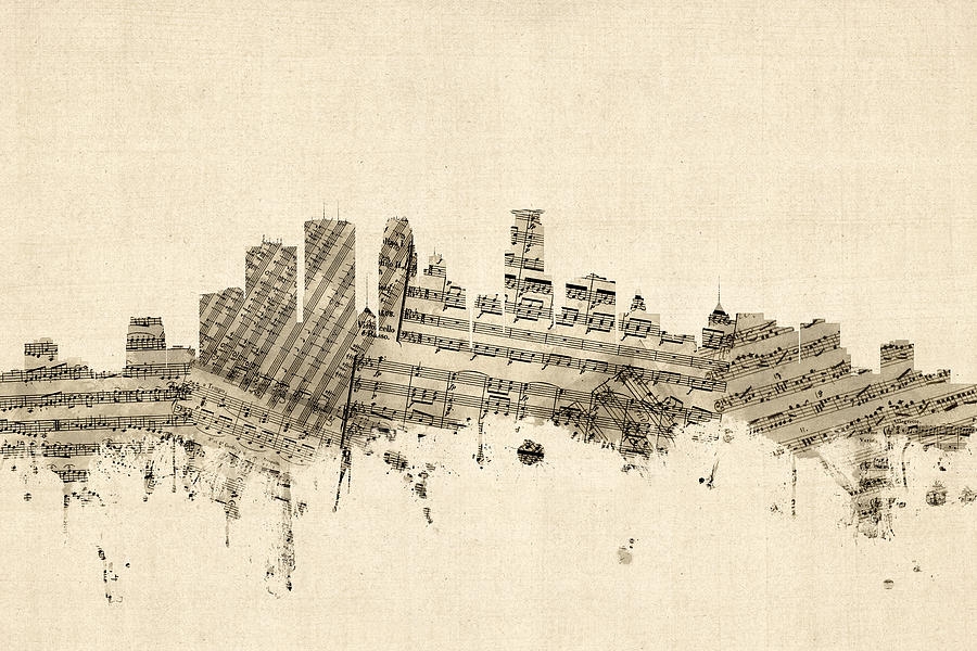 Minneapolis Minnesota Skyline Sheet Music Cityscape Digital Art by Michael Tompsett