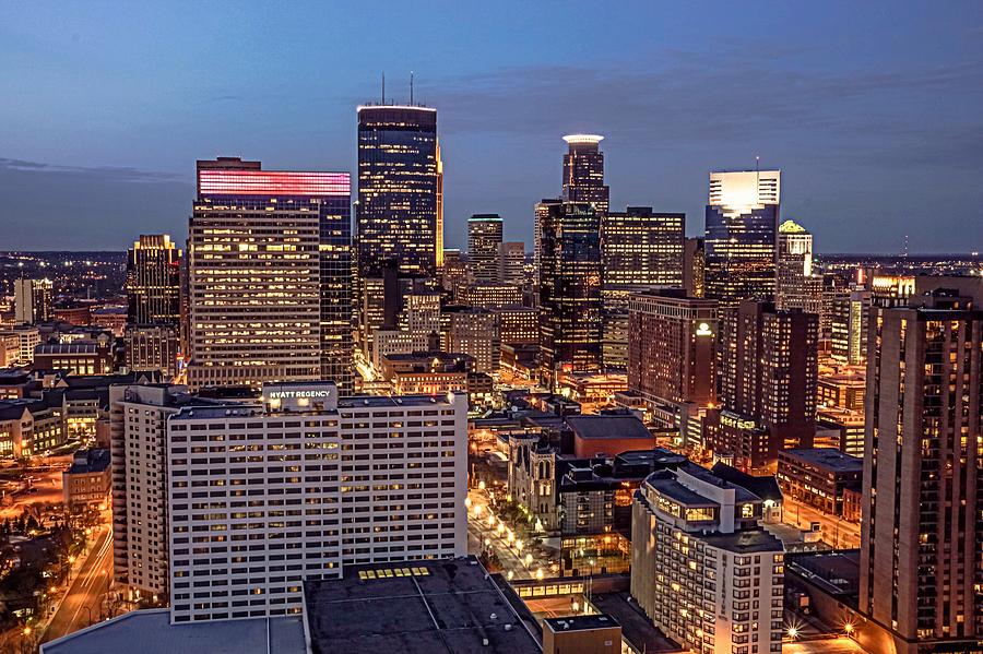 Minneapolis Night Skyline Photograph by Doug Wallick