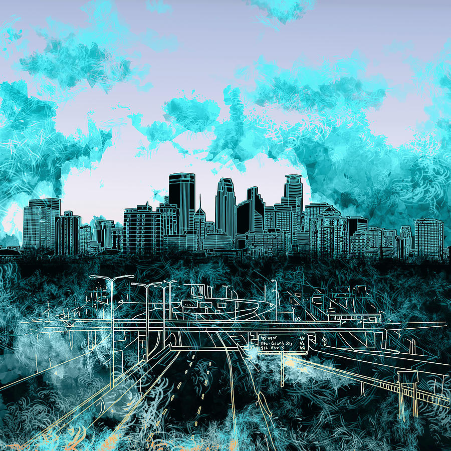 Minneapolis Painting - Minneapolis Skyline Abstract 3 by Bekim M