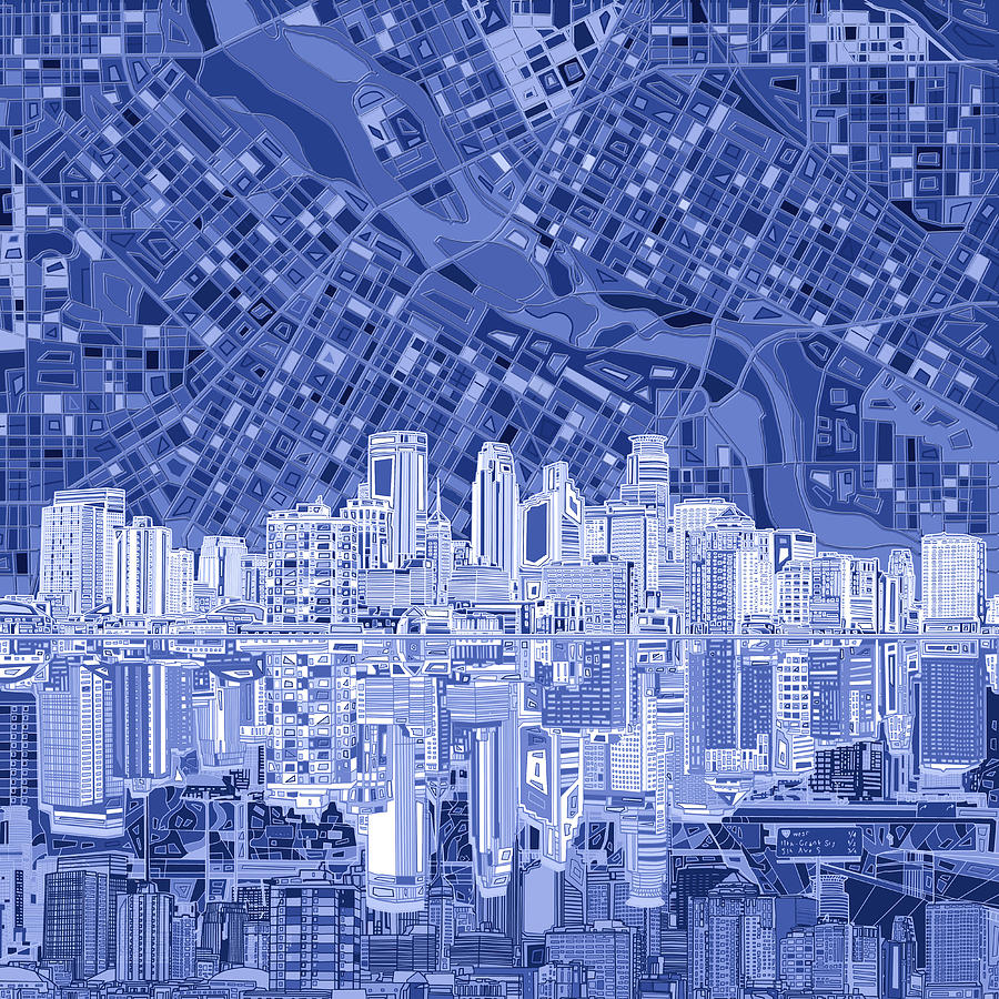 Minneapolis Skyline Abstract 6 Painting by Bekim M