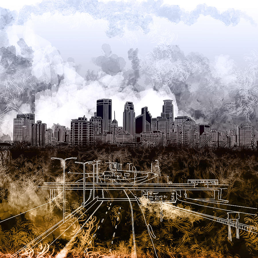 Minneapolis Skyline Abstract Painting by Bekim M