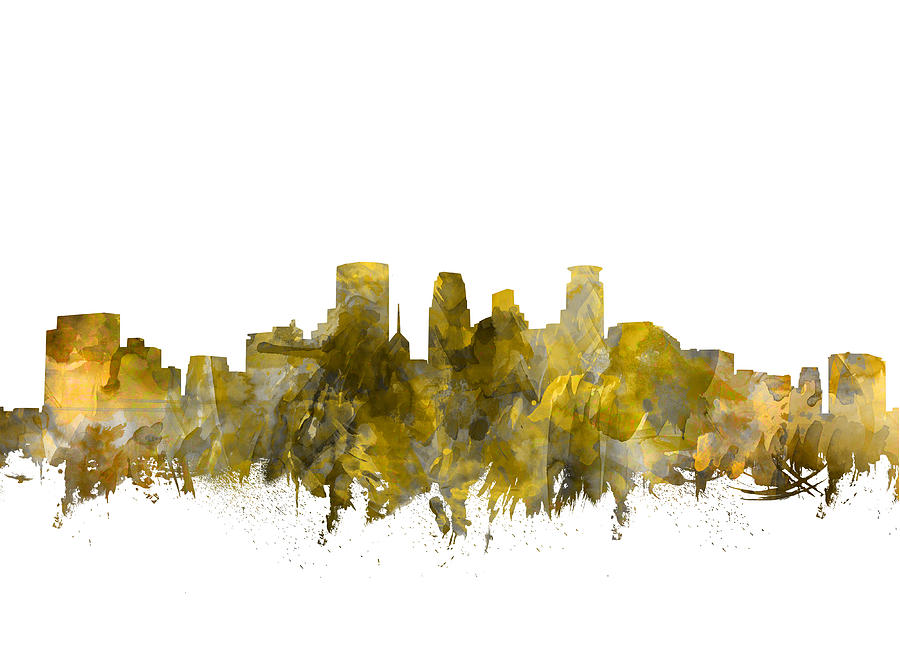 Minneapolis Skyline Abstract Sepia Painting by Bekim M