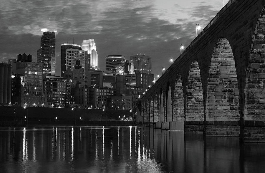 Minneapolis Stone Arch Bridge BW Photograph by Wayne Moran