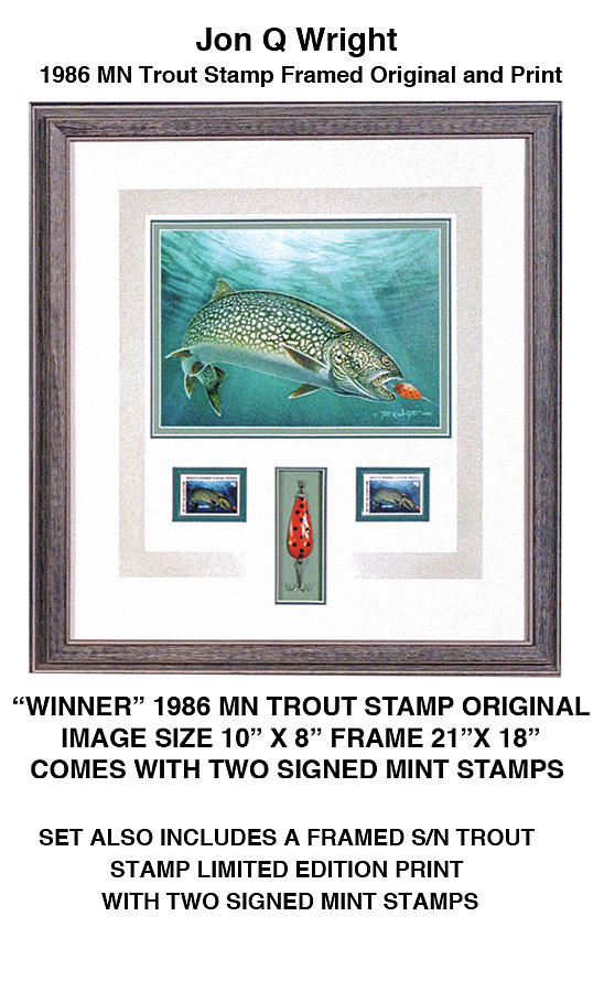 Minnesota 1986 Trout Stamp original Painting by JQ Licensing