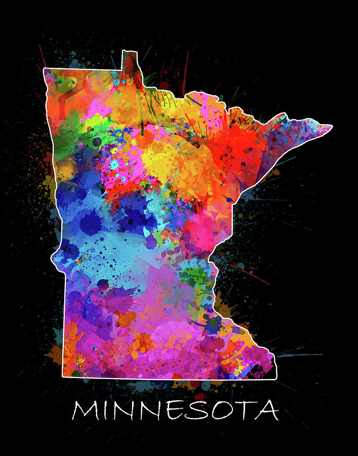 Minnesota Map Color Splatter 2 Digital Art