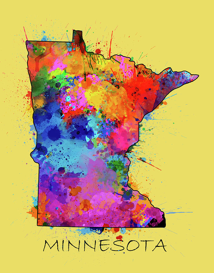 Minnesota Map Color Splatter 4 Digital Art by Bekim M | Pixels