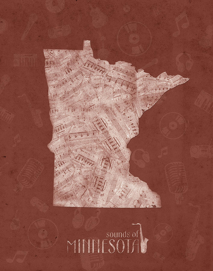 Minnesota Map Music Notes 4 Digital Art