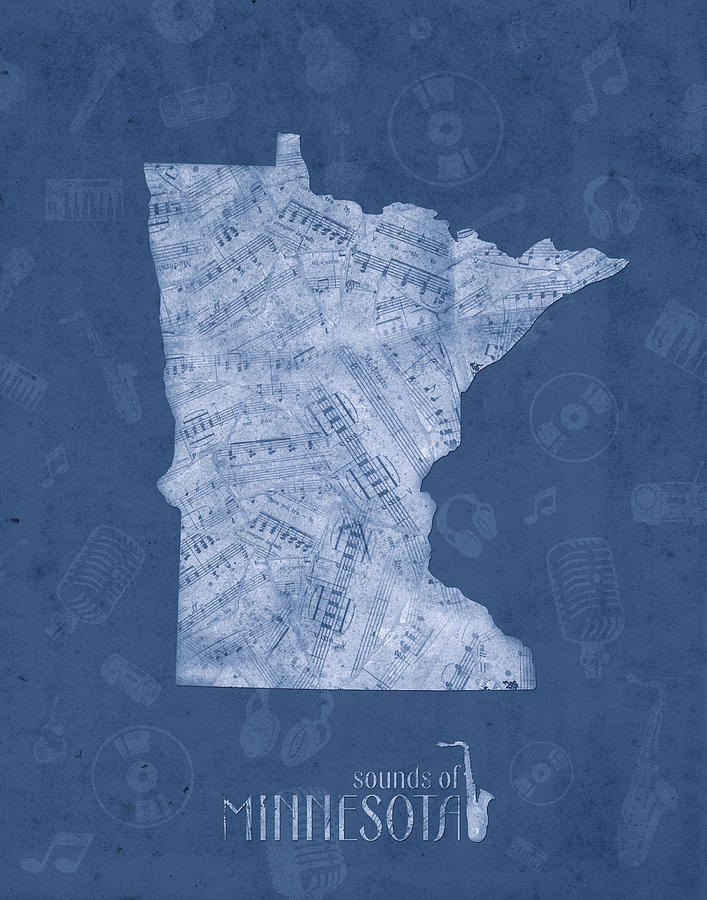 Minnesota Map Music Notes 5 Digital Art
