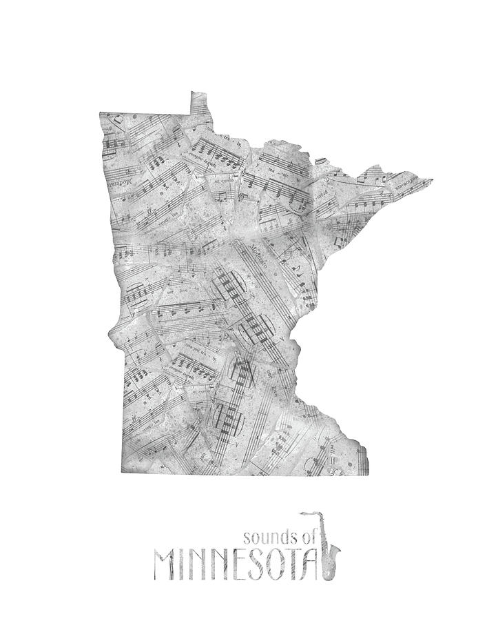 Minnesota Vikings Digital Art - Minnesota Map Music Notes by Bekim M