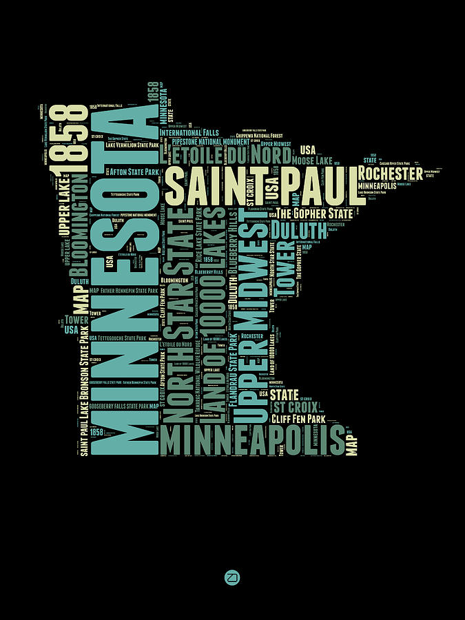 Minnesota Map Digital Art - Minnesota Word Cloud Map 1 by Naxart Studio