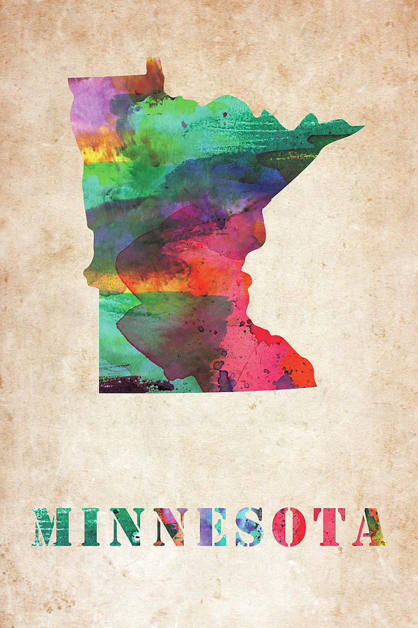 Minnesota colorful watercolor map Digital Art by Mihaela Pater - Fine ...