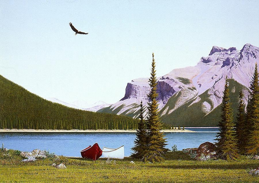 Minnewanka Lake and Mount Inglismaldie Painting by Conrad Mieschke