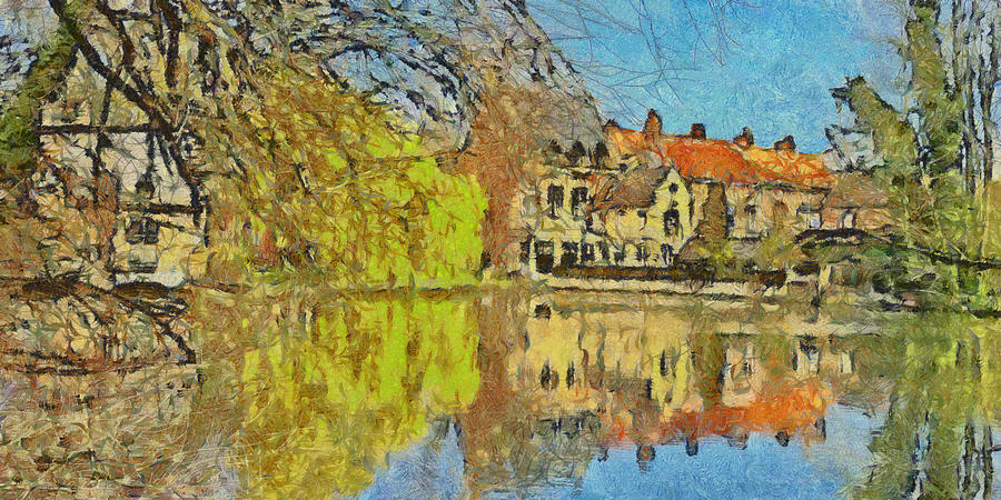 Minnewater Lake in Bruges Belgium Digital Art by Digital Photographic Arts