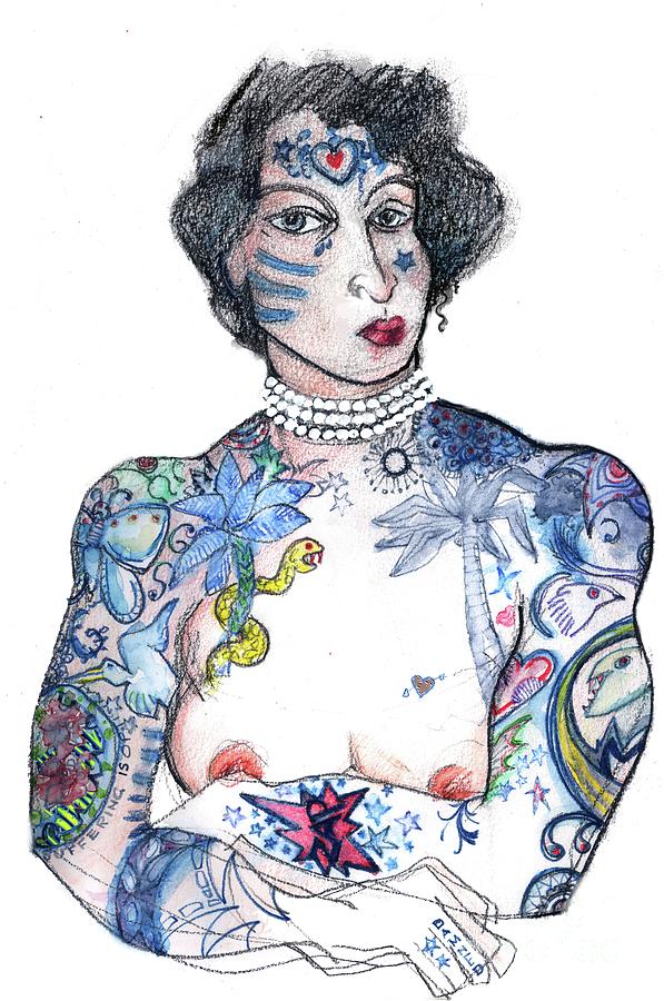 Minnie - An Homage to Maud Wagner, Tattoos  Mixed Media by Carolyn Weltman