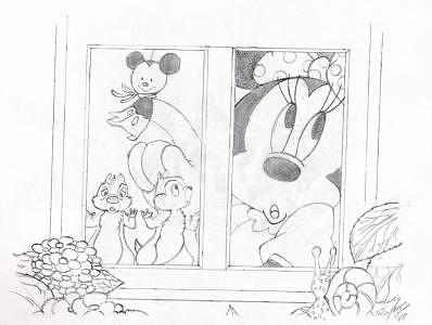 Minnie Drawing - Minnie With Chip And Dale by Thomas Case Minnie Drawing - Minnie With Chip And Dale by Thomas Case