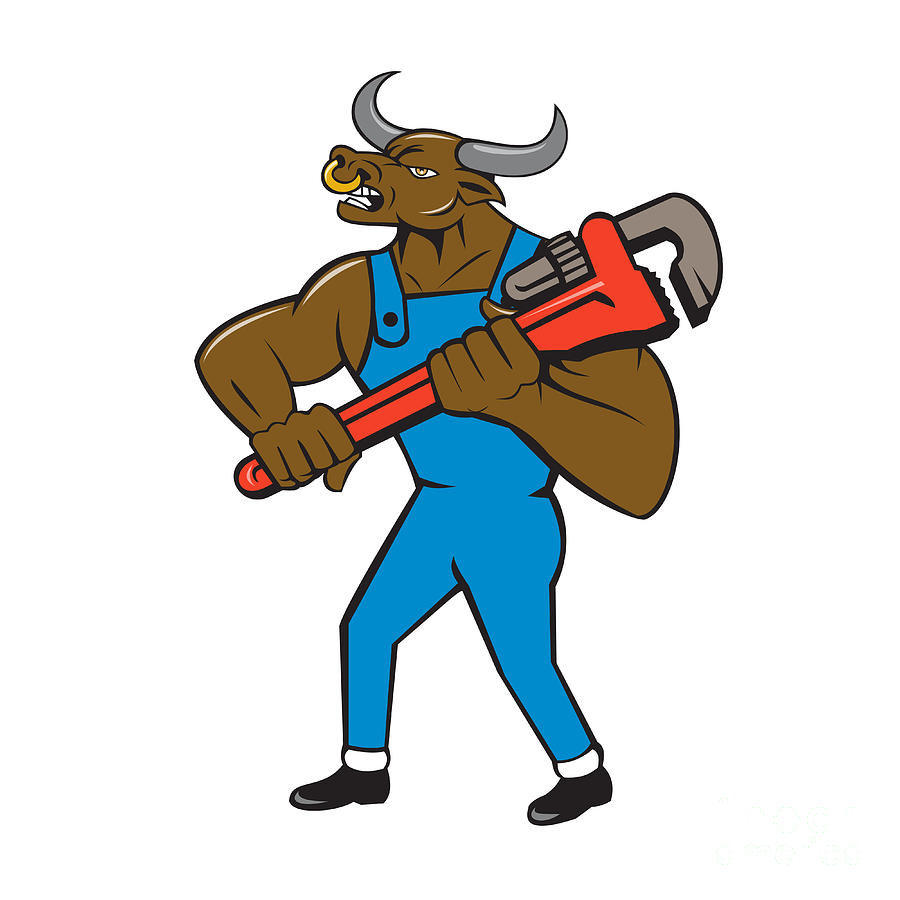 Minotaur Bull Plumber Wrench Isolated Cartoon Digital Art by Aloysius ...