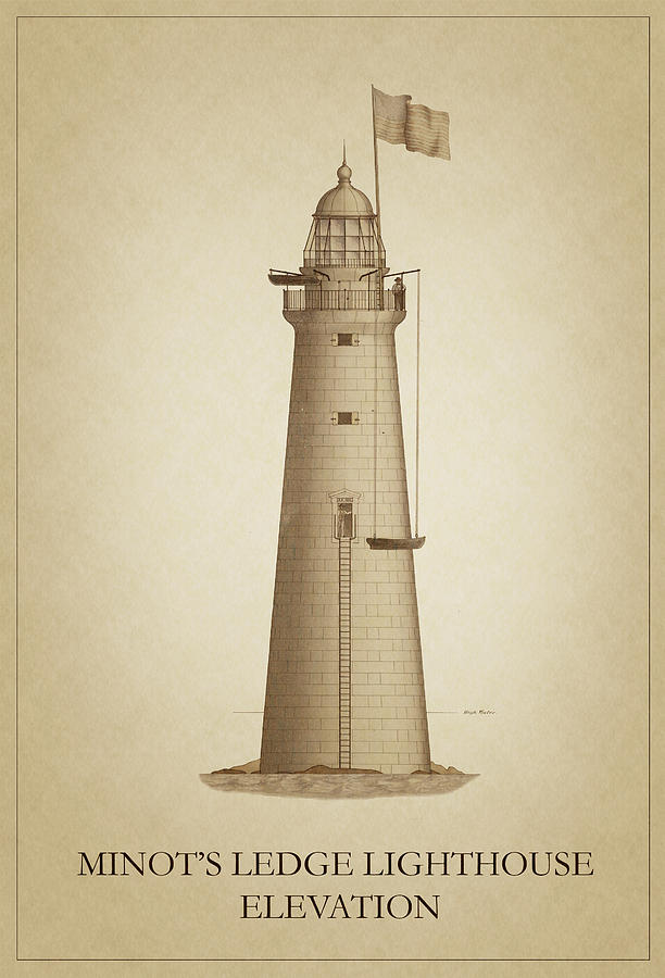 Lighthouse Drawing - Minots Ledge Lighthouse by Ambro Fine Art