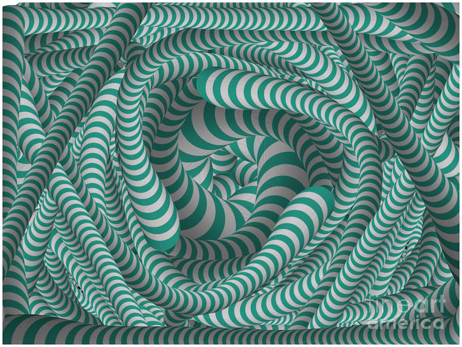 Mint Green and White Striped 3D Pattern Digital Art by Barefoot Bodeez Art