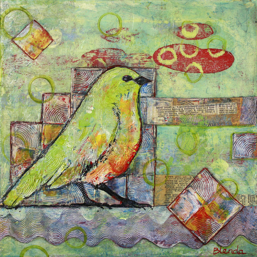Mint Green Bird Art Painting by Blenda Studio