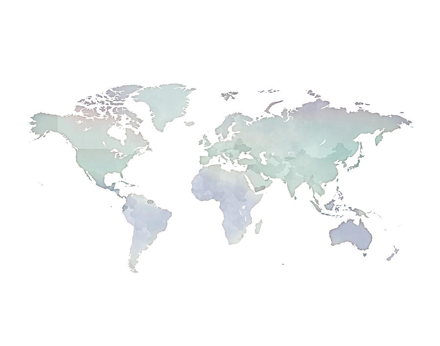 Abstract Digital Art - Mint Green Violet Map of the World by Aga and Artur Szafranscy